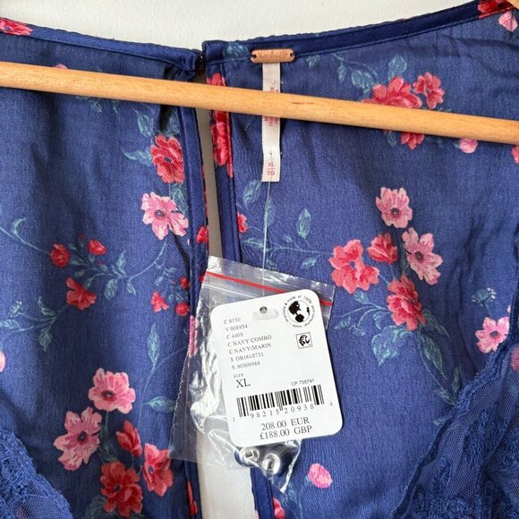 Free People Butterfly Babe Midi Dress NWT Navy Combo Size XL - Picture 14 of 15